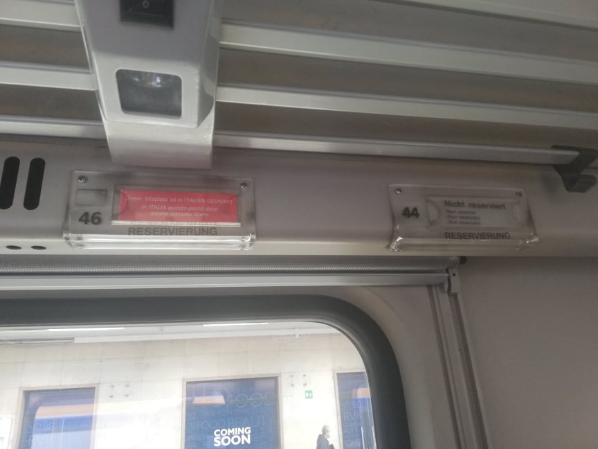 sicurezza viaggi internazionali treno coronavirus indicazione dei posti a sedere disponibili sui treni OBB