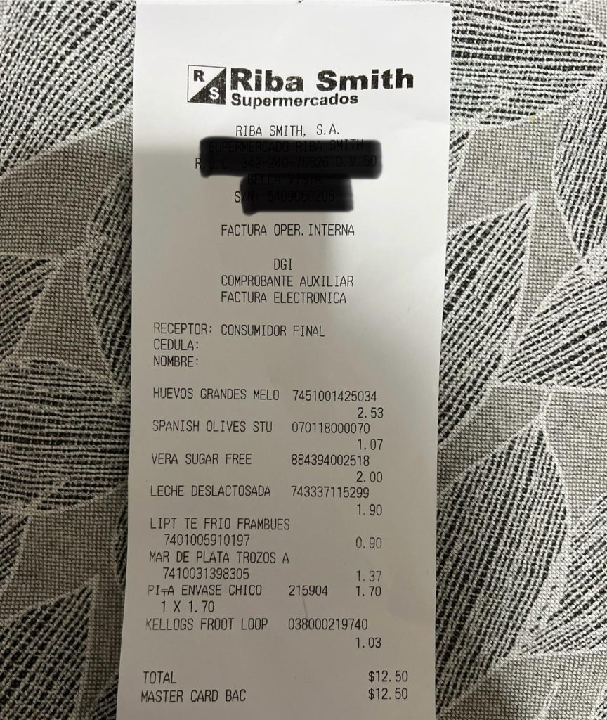 Scontrino supermercato Panama